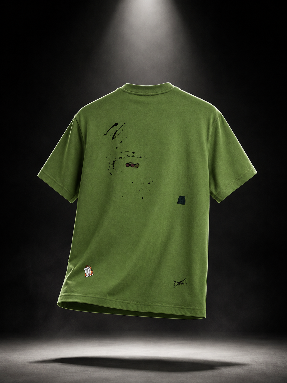 Olive Scribble Oversized Drop Shoulder T-Shirt