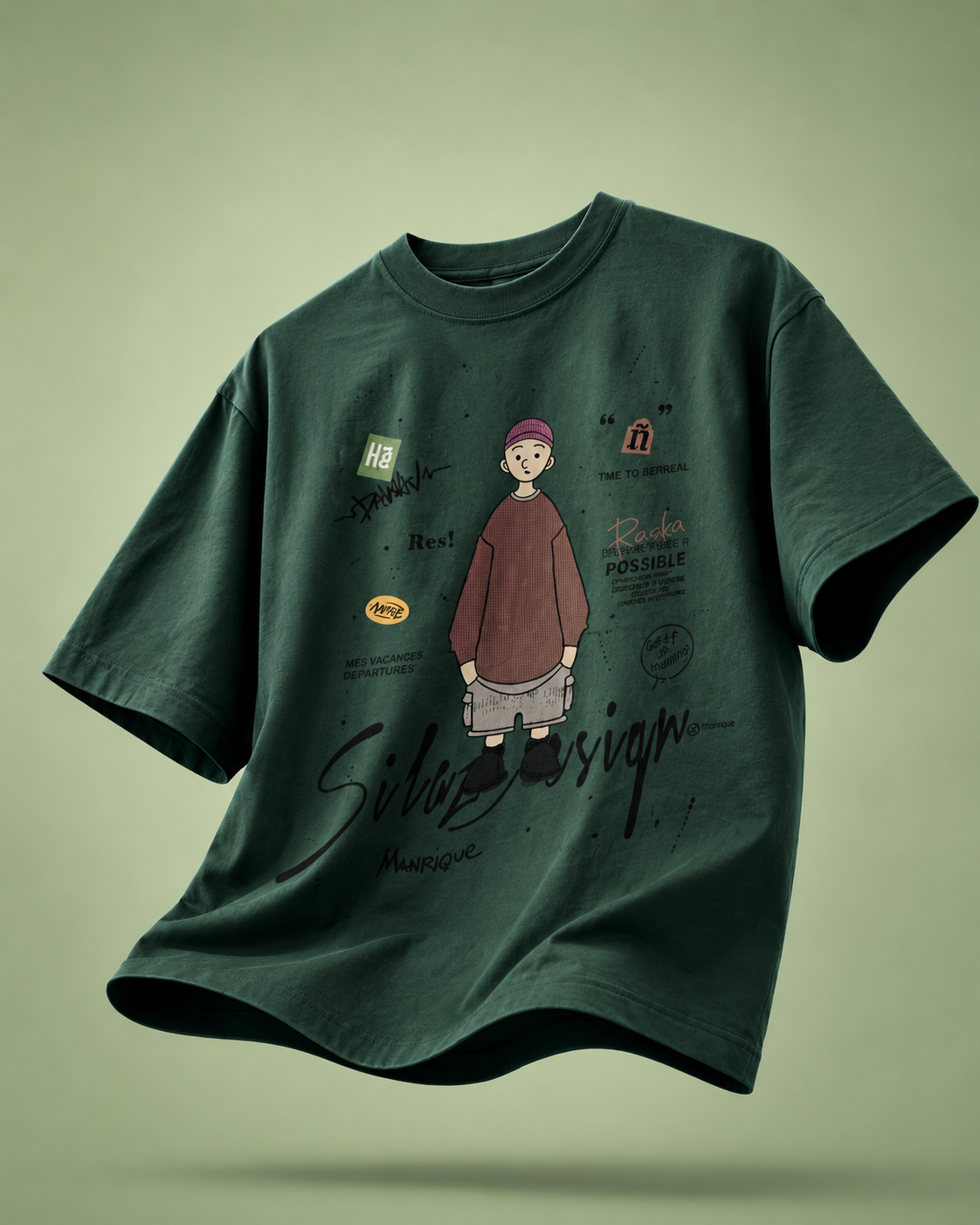 Forest Sketch Oversized Drop Shoulder T-Shirt