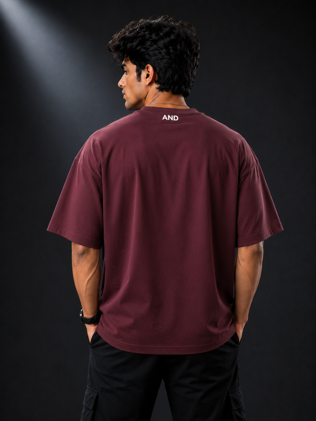 Oversized Down Shoulder T-Shirt – Wine Burgundy