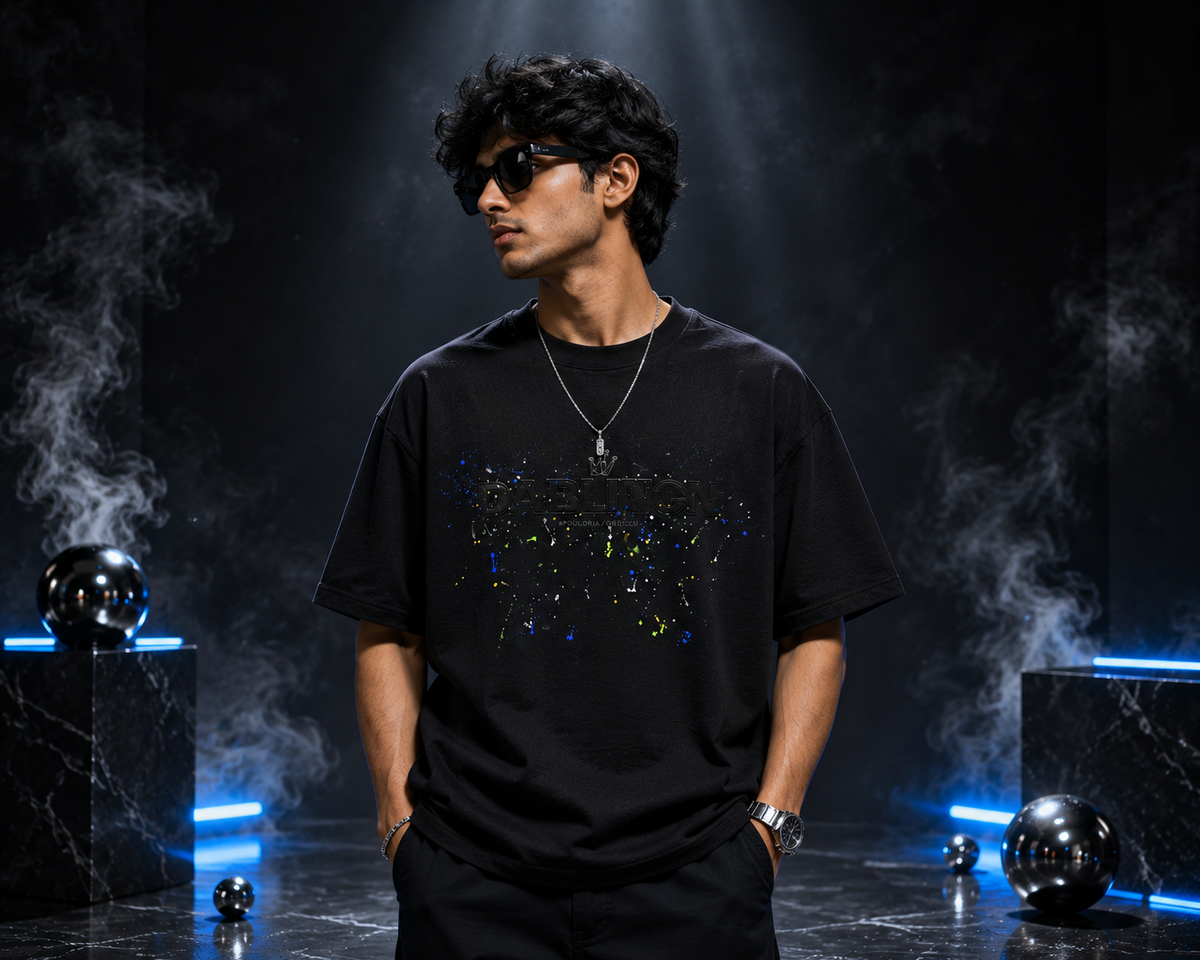 Shadow Splash Oversized Down Shoulder T-Shirt