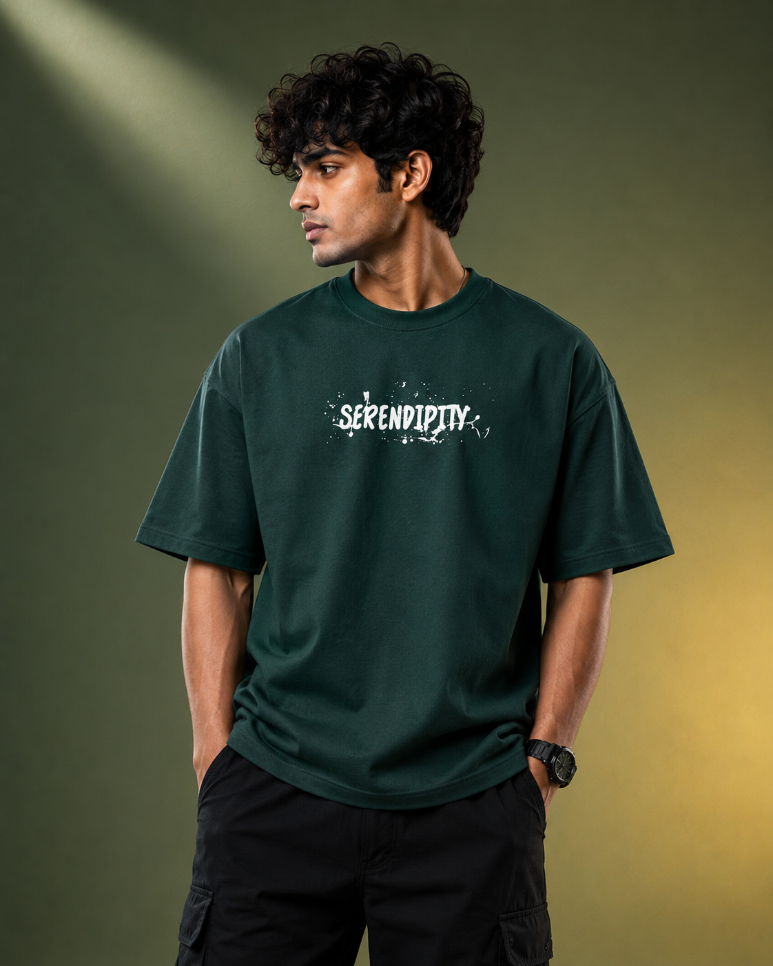 Emerald Drift Oversized Down Shoulder T-Shirt