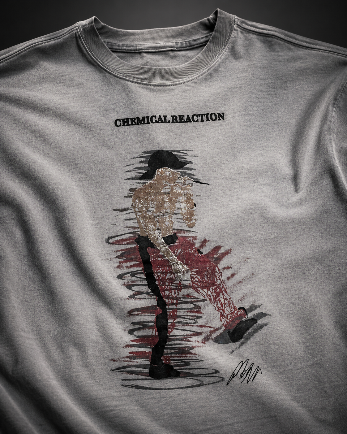 Chemical Reaction Ash Grey Oversized Drop Shoulder T-Shirt