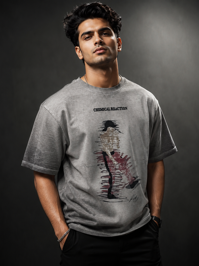 Chemical Reaction Ash Grey Oversized T-Shirt