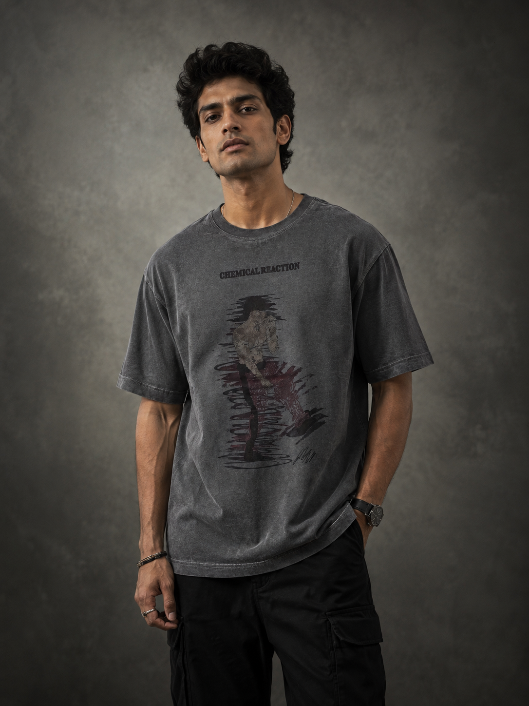 Chemical Reaction Vintage Wash Oversized Drop Shoulder T-Shirt (Unisex)