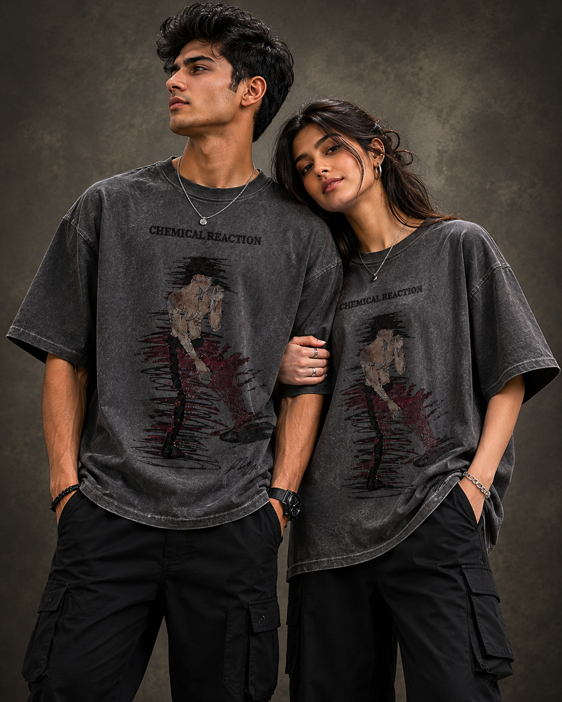 Chemical Reaction Vintage Wash Oversized Drop Shoulder T-Shirt (Unisex)