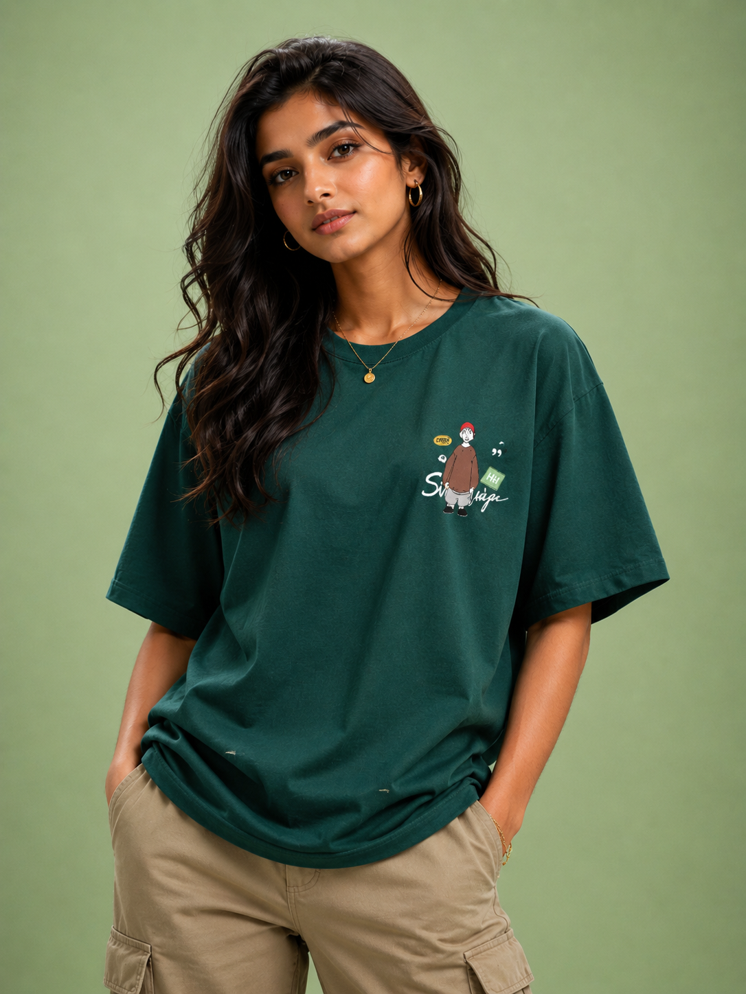 Forest Sketch Oversized Drop Shoulder T-Shirt