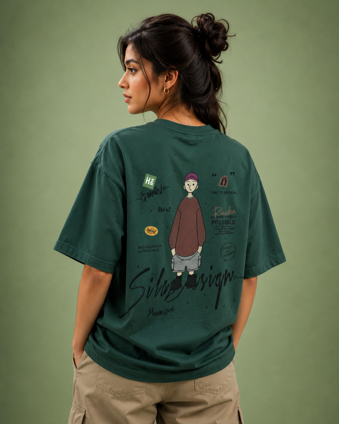 Forest Sketch Oversized Drop Shoulder T-Shirt