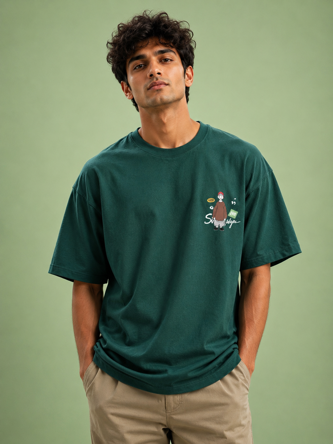 Forest Sketch Oversized Drop Shoulder T-Shirt