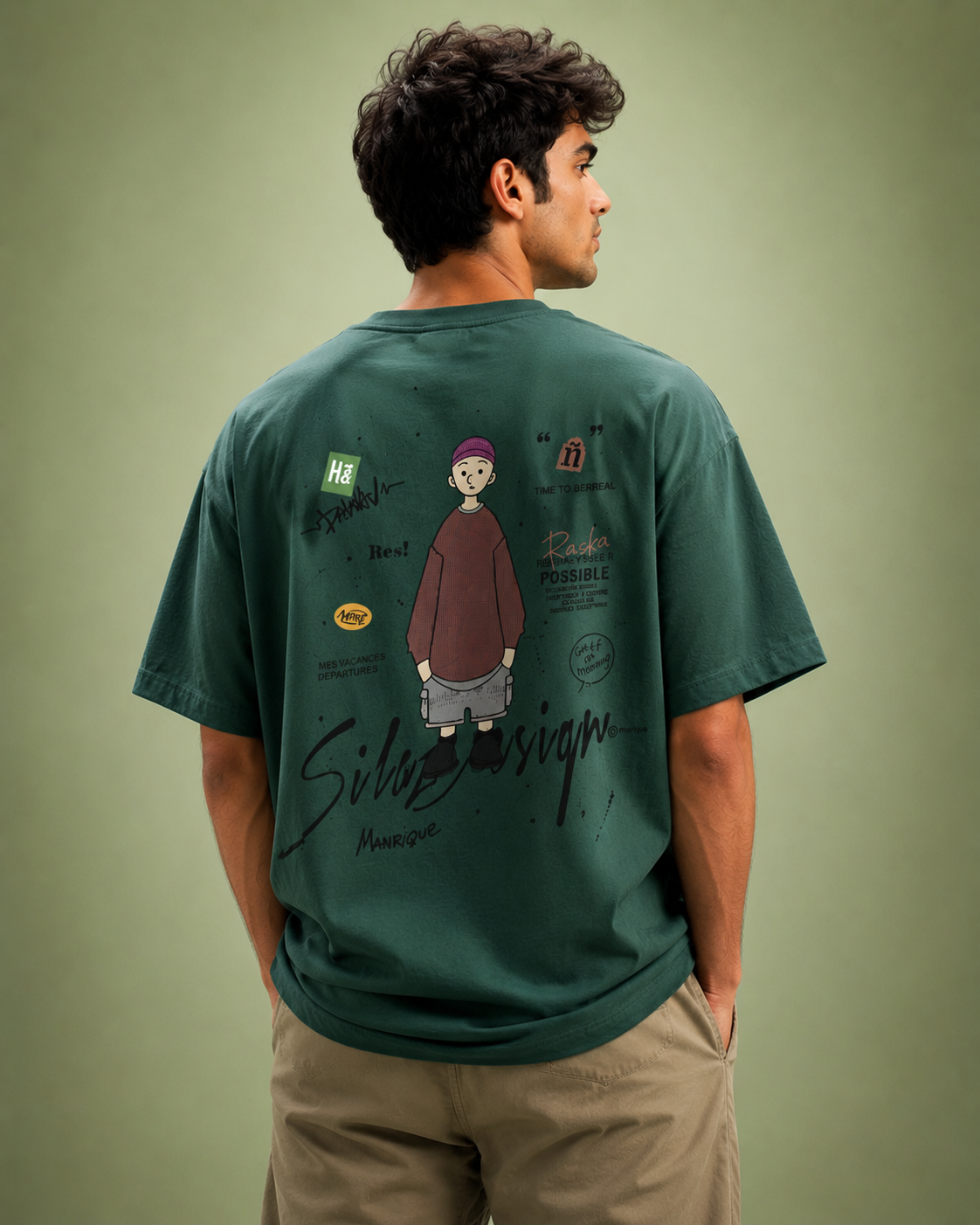 Forest Sketch Oversized Drop Shoulder T-Shirt