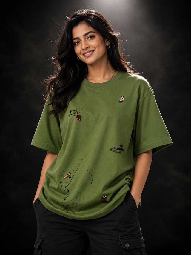 Olive Scribble Oversized T-Shirt (Unisex)