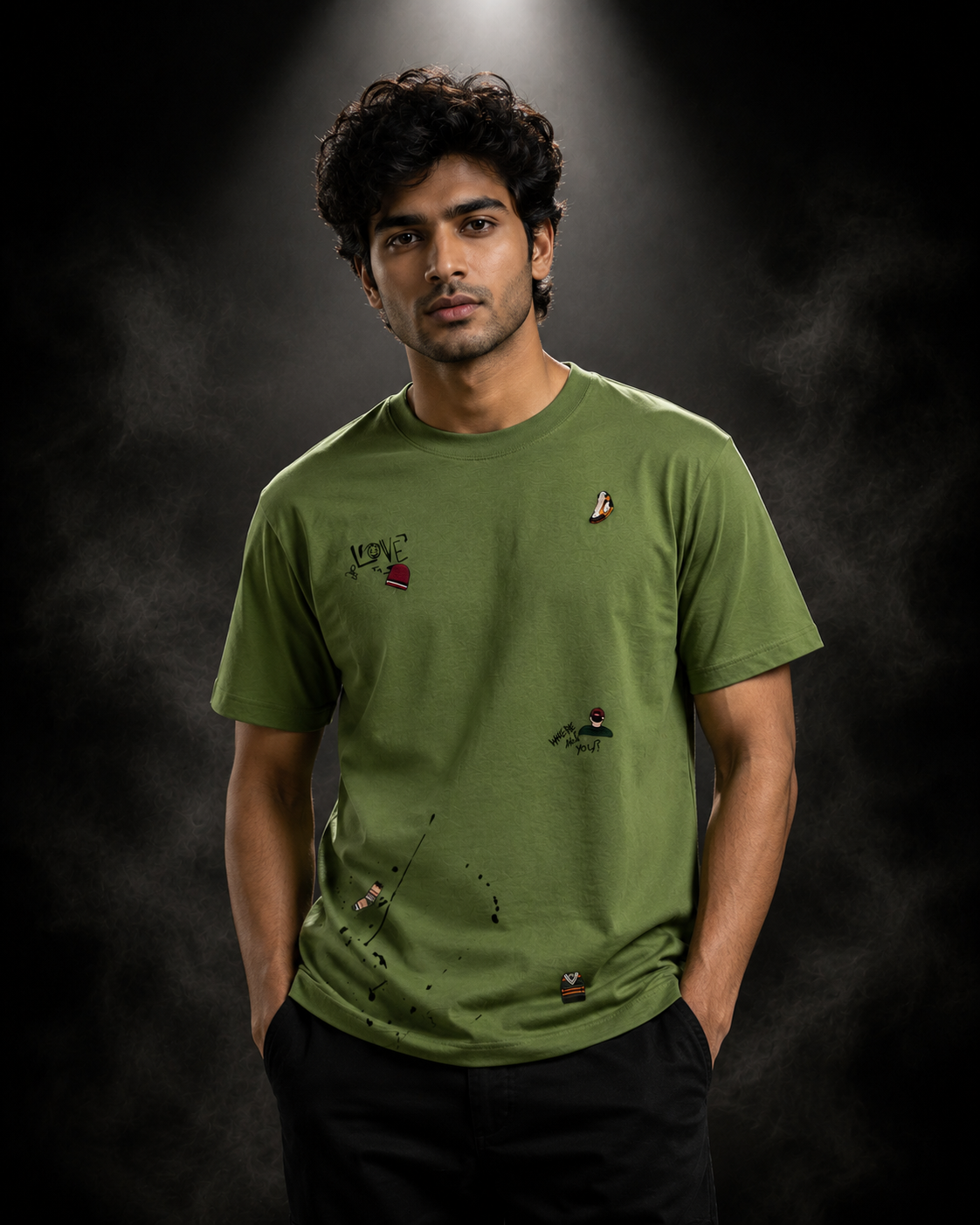 Olive Scribble Oversized Drop Shoulder T-Shirt (Unisex)