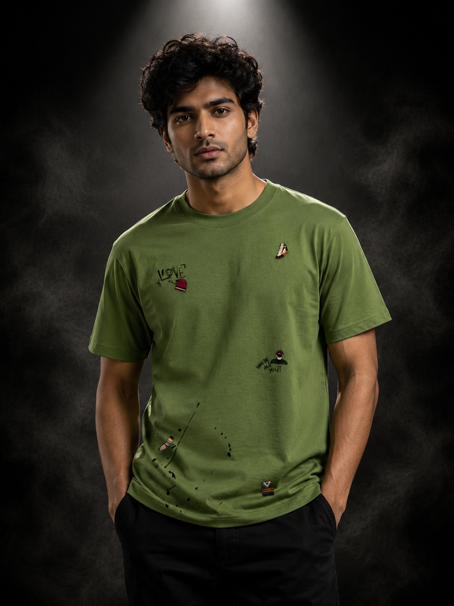 Olive Scribble Oversized T-Shirt (Unisex)