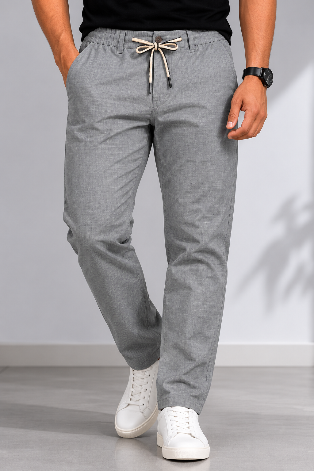 Silver Mist Regular Fit Cotton Trouser
