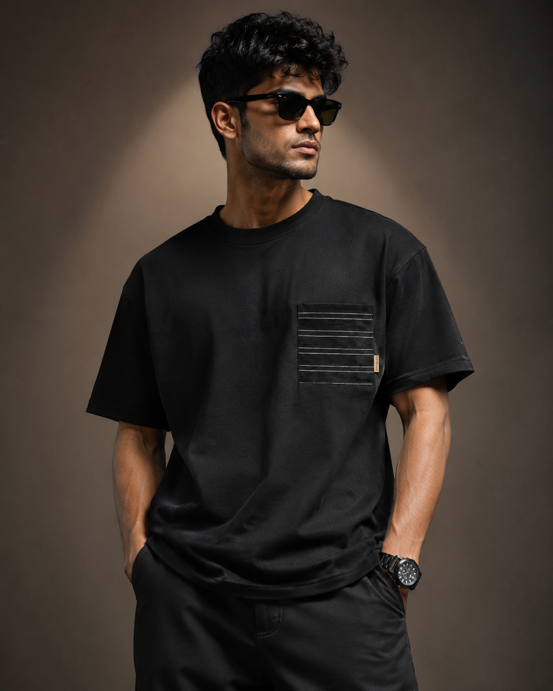 Shadow Grid Pocket Oversized T-Shirt