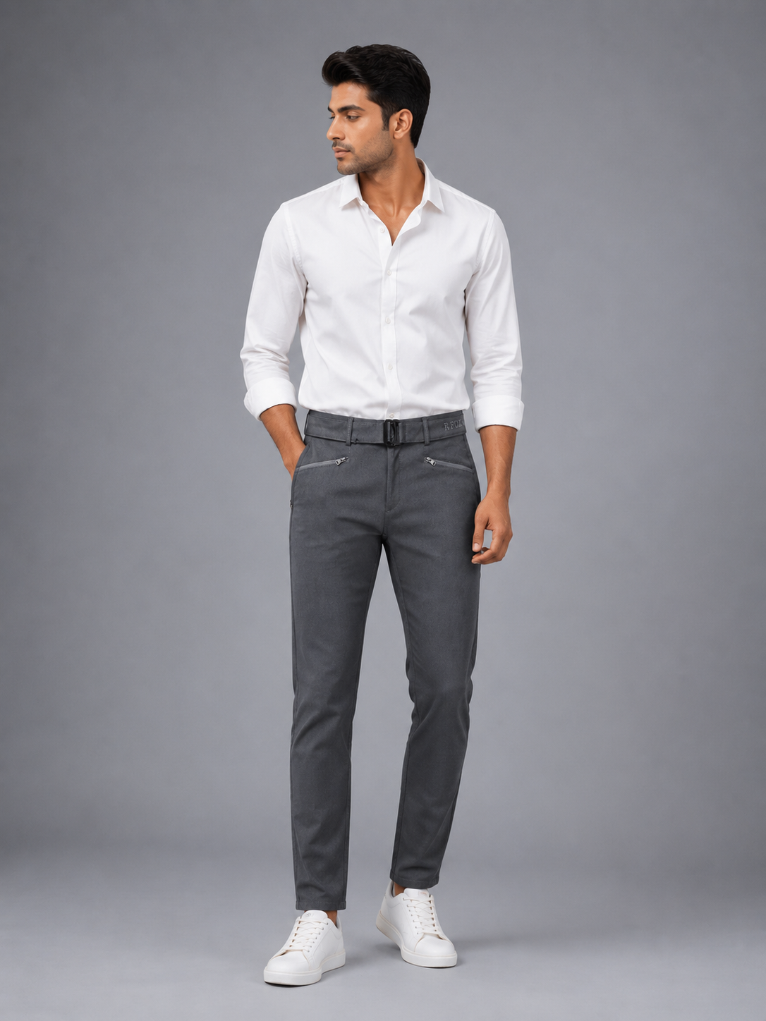 Urban Slate Cotton Slim Fit Trousers