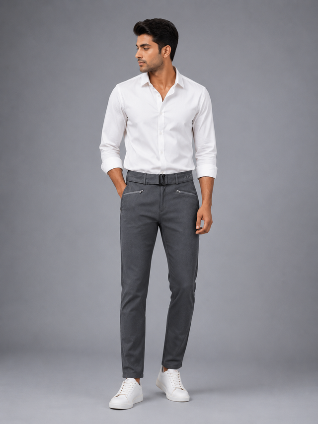 Urban Slate Cotton Slim Fit Trousers