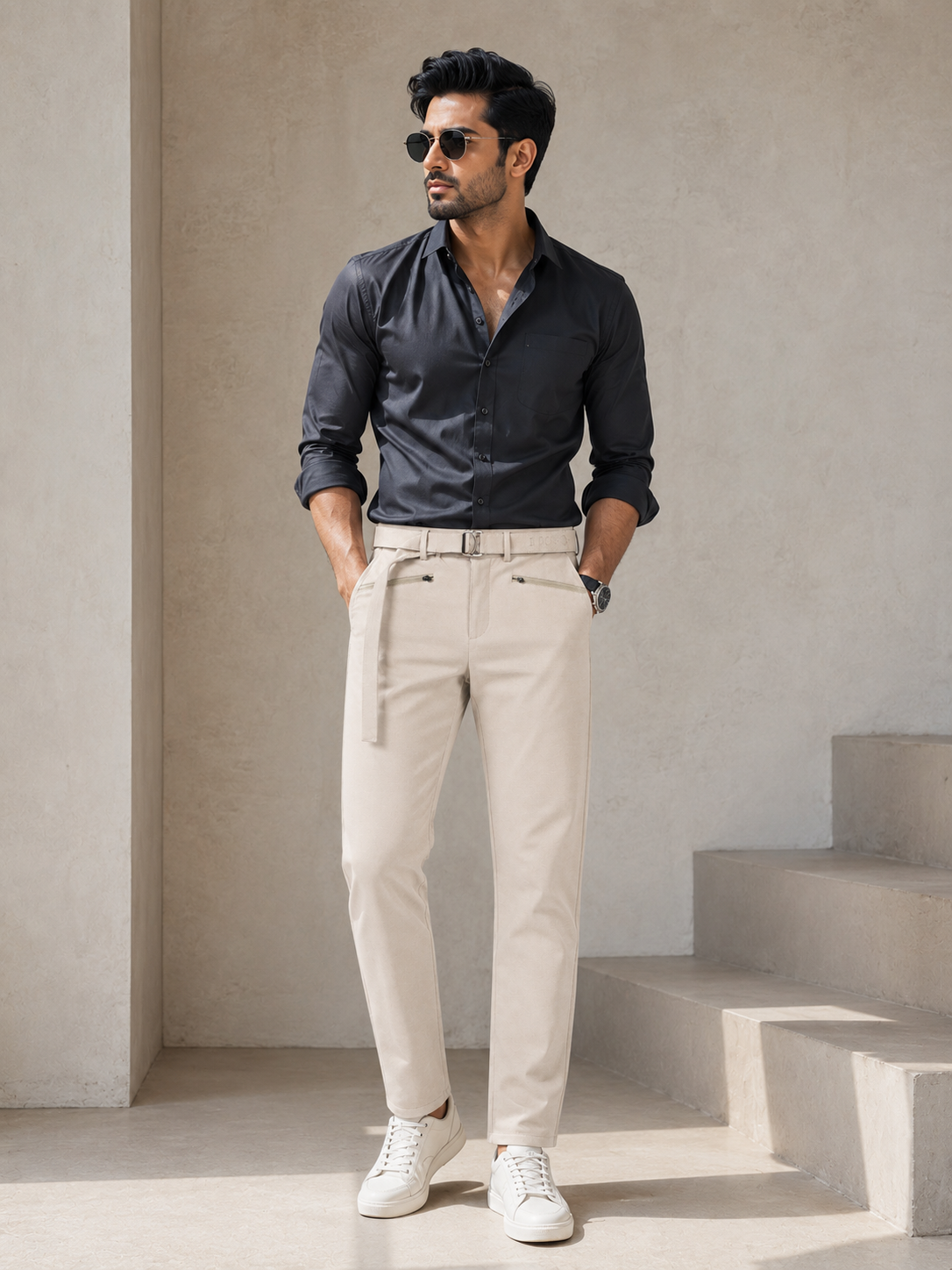 Ivory Luxe Cotton Slim Fit Trousers