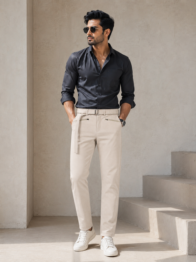 Ivory Luxe Cotton Slim Fit Trousers