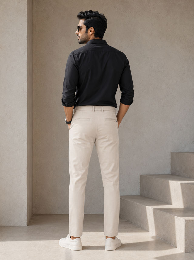 Ivory Luxe Cotton Slim Fit Trousers