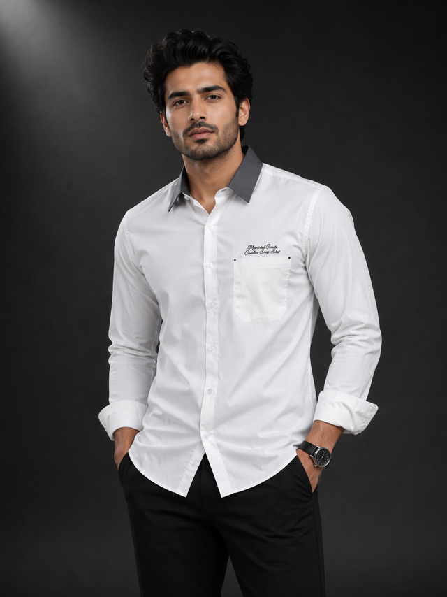 Arctic White Dobby Lycra Full Sleeve Shirt
