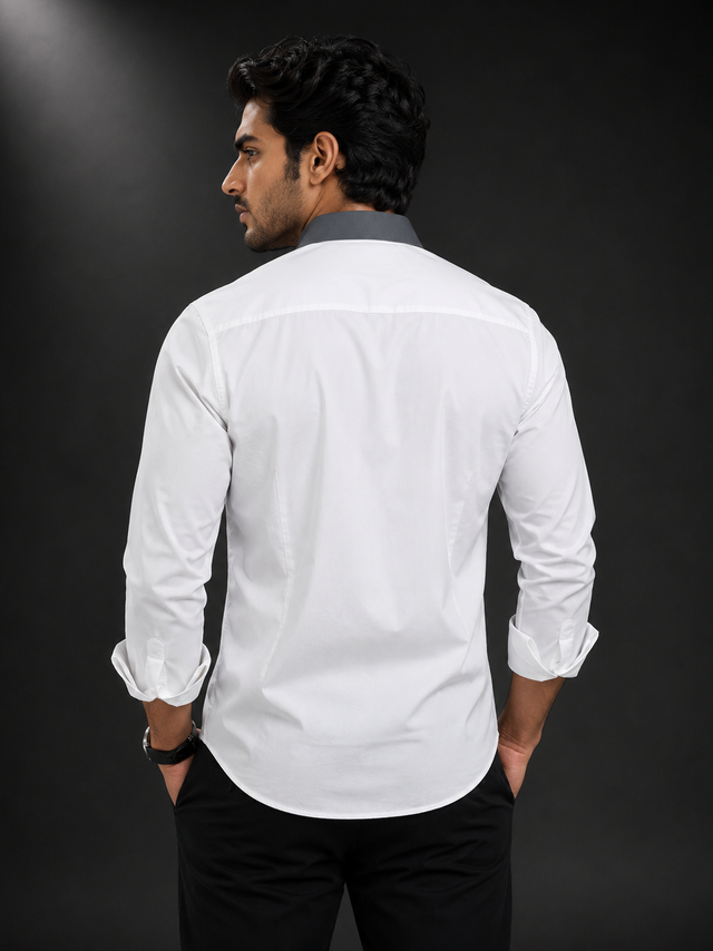 Arctic White Dobby Lycra Full Sleeve Shirt