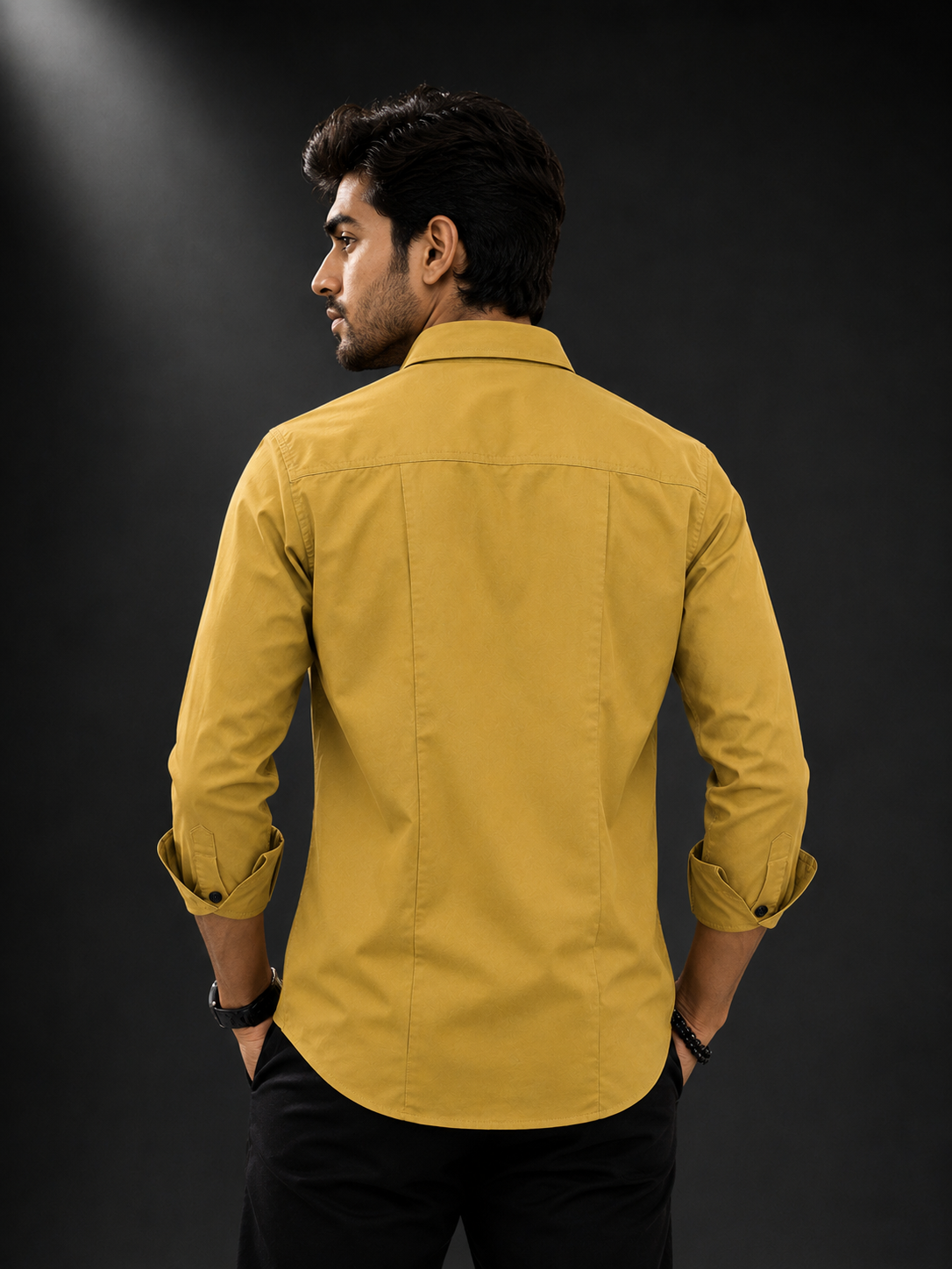 Mustard Urban Edge Dobby Lycra Full Sleeve Shirt