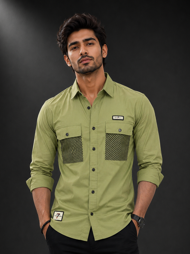 Olive Utility Dobby Lycra Full Sleeve Shirt