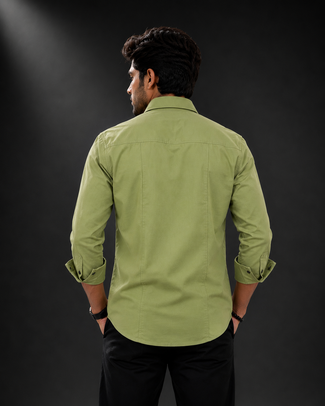 Olive Utility Dobby Lycra Full Sleeve Shirt