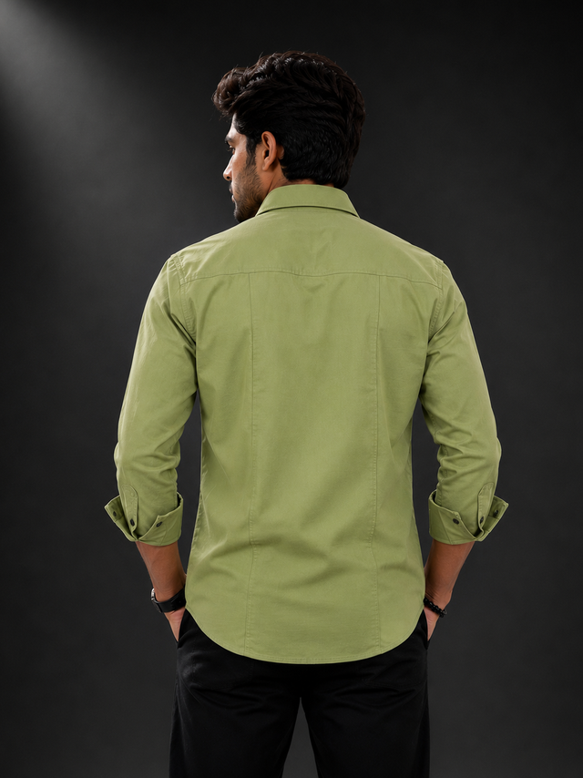 Olive Utility Dobby Lycra Full Sleeve Shirt