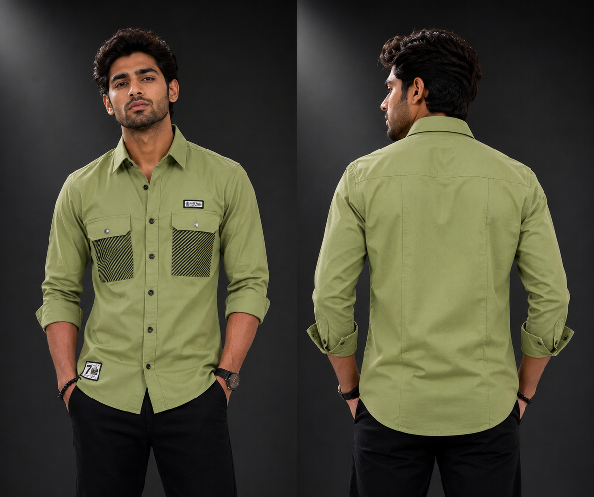 Olive Utility Dobby Lycra Full Sleeve Shirt
