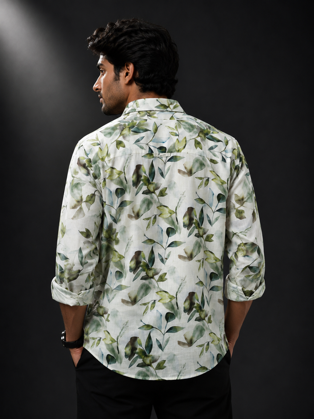 Botanical Breeze Printed Linen Full Sleeve Shirt