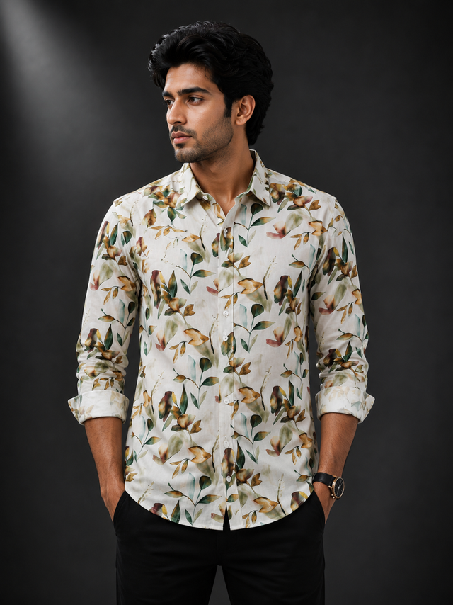 Autumn Meadow Printed Linen Full Sleeve Shirt