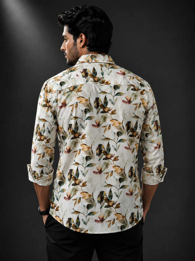 Autumn Meadow Printed Linen Full Sleeve Shirt