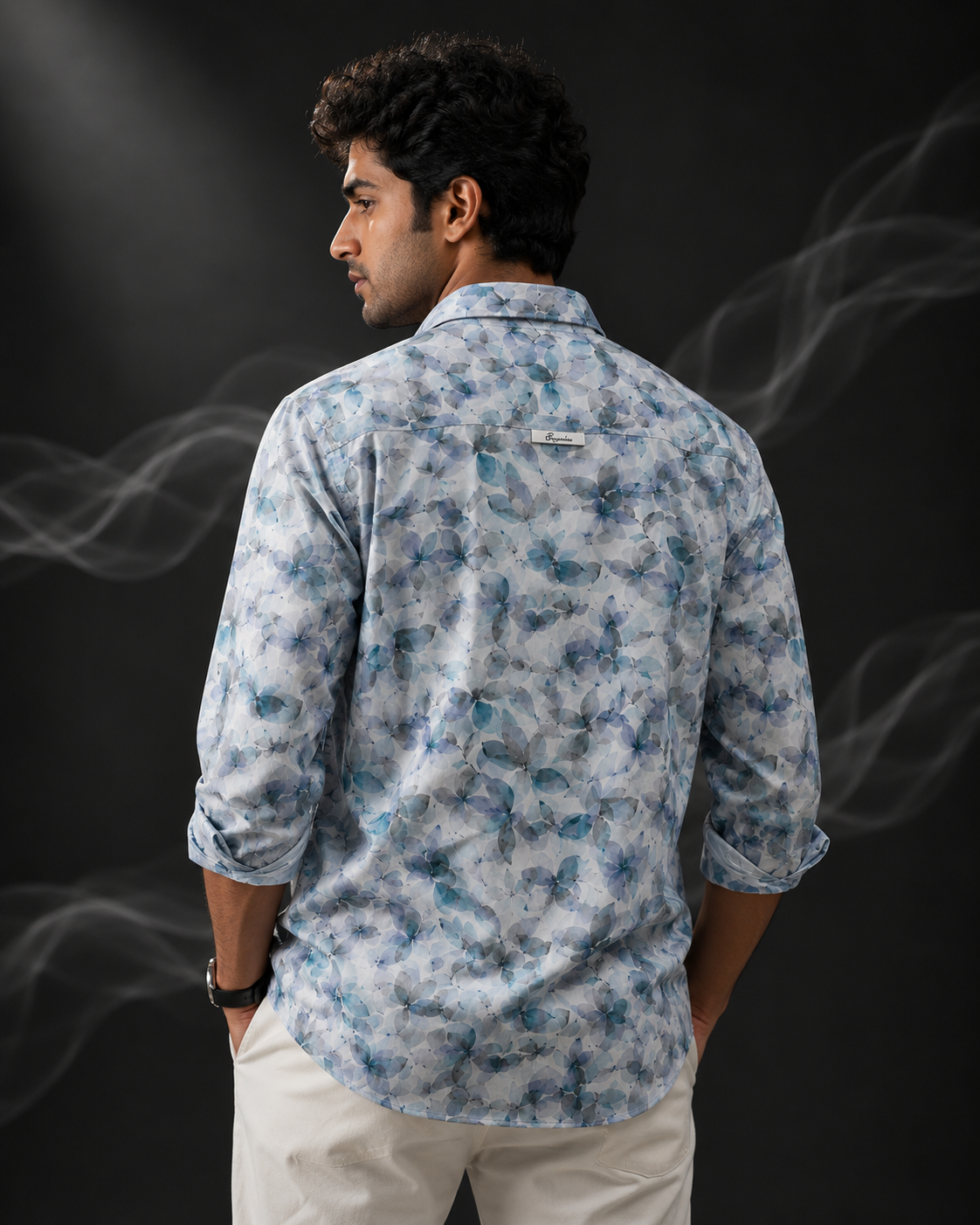 Azure Bloom Printed Linen Full Sleeve Shirt