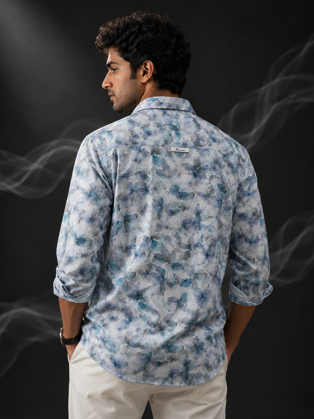 Azure Bloom Printed Linen Full Sleeve Shirt