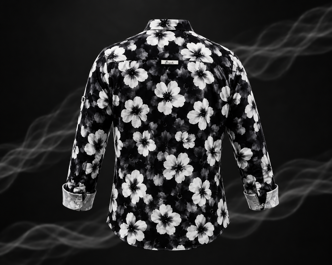 Midnight Bloom Chinese Collar Printed Linen Shirt
