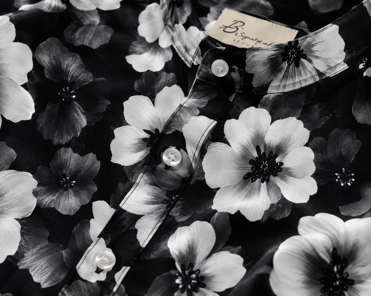 Midnight Bloom Chinese Collar Printed Linen Shirt