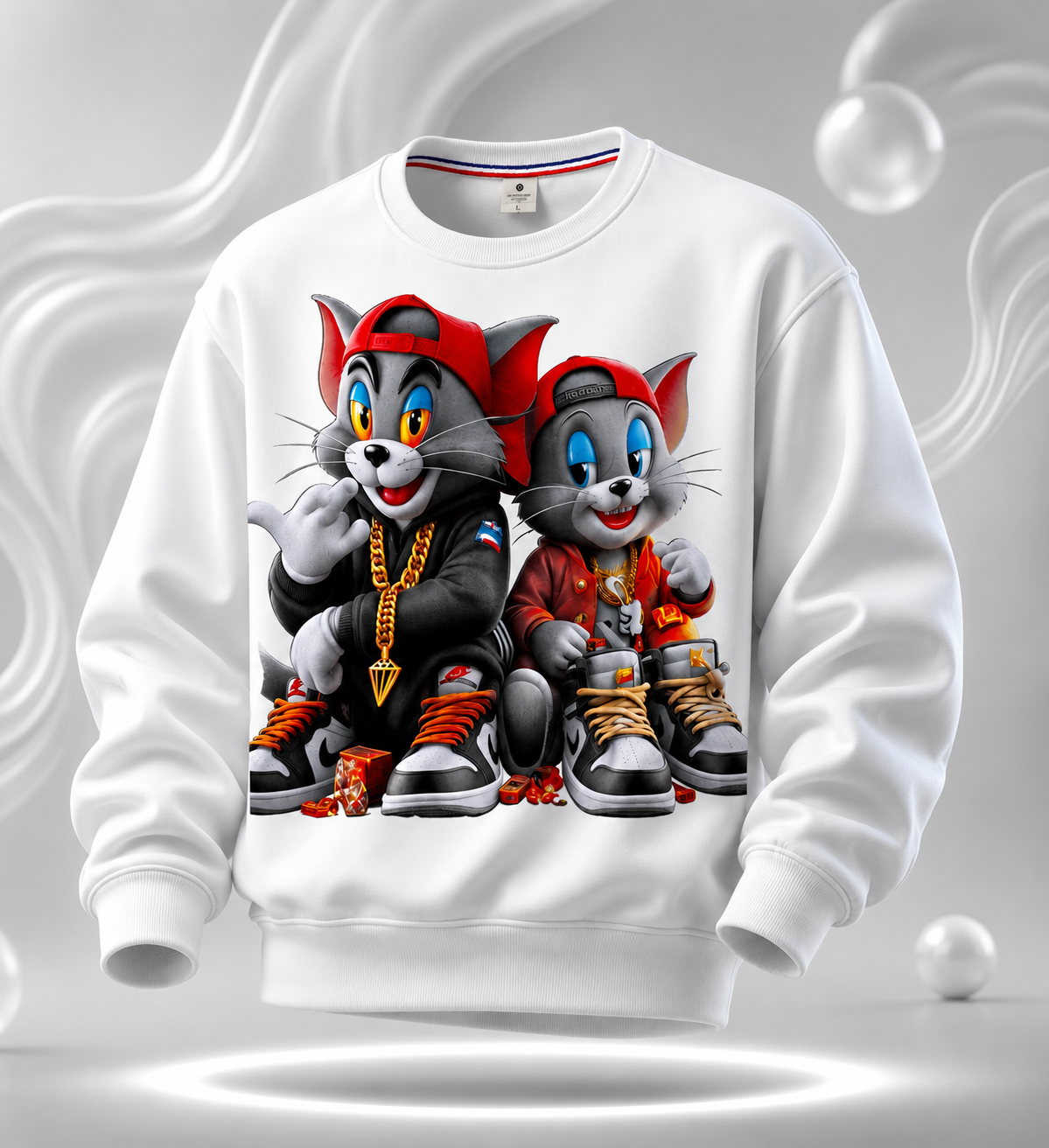 Street Cat Duo White Graphic Sweatshirt
