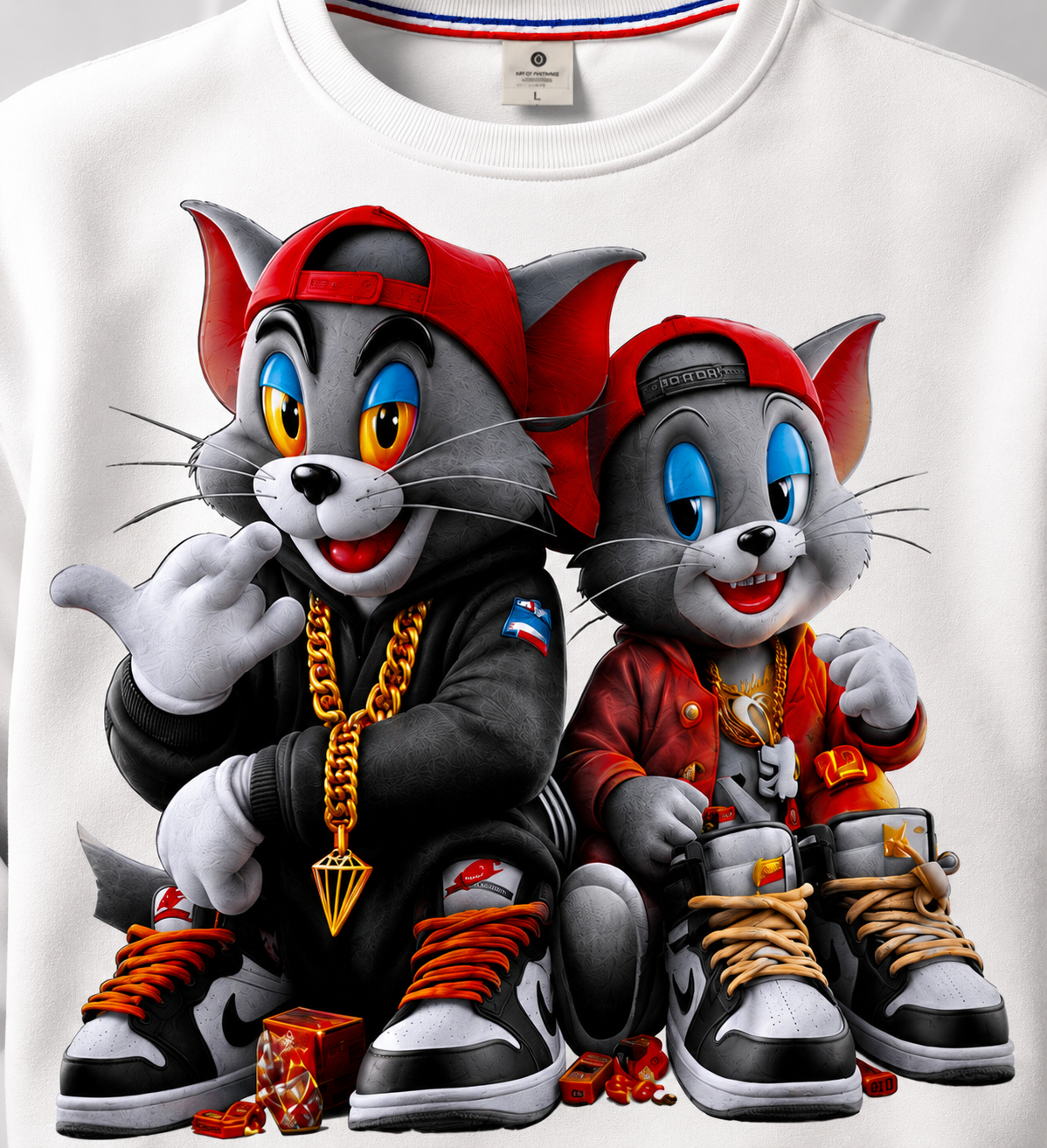 Street Cat Duo White Graphic Sweatshirt