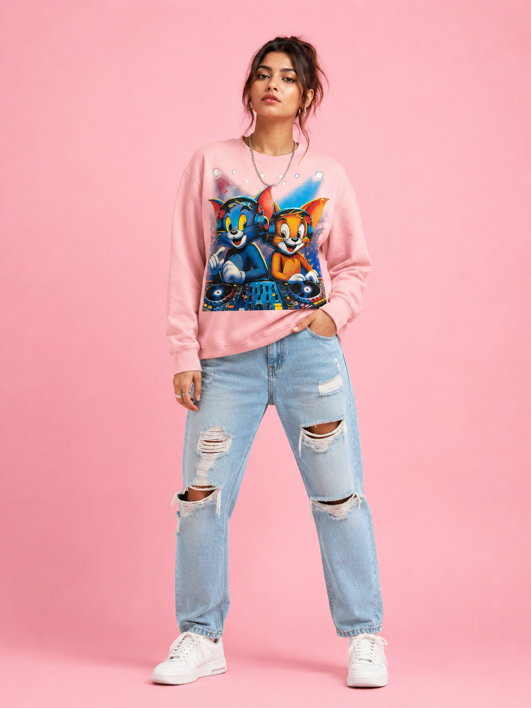 DJ Cat Beat Pink Graphic Sweatshirt