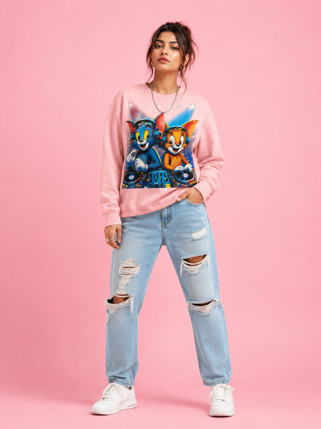 DJ Cat Beat Pink Graphic Sweatshirt