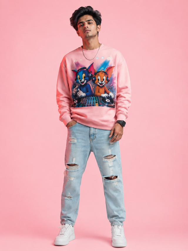 DJ Cat Beat Pink Graphic Sweatshirt