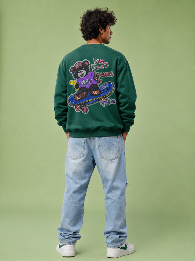 Skater Bear Forest Green Graphic Sweatshirt