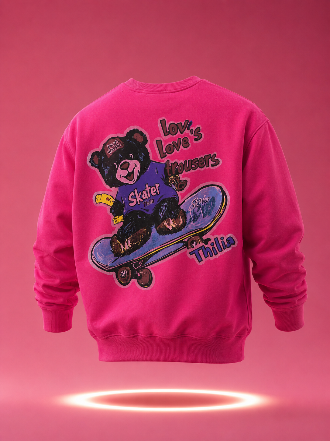 Skater Bear Hot Pink Graphic Sweatshirt