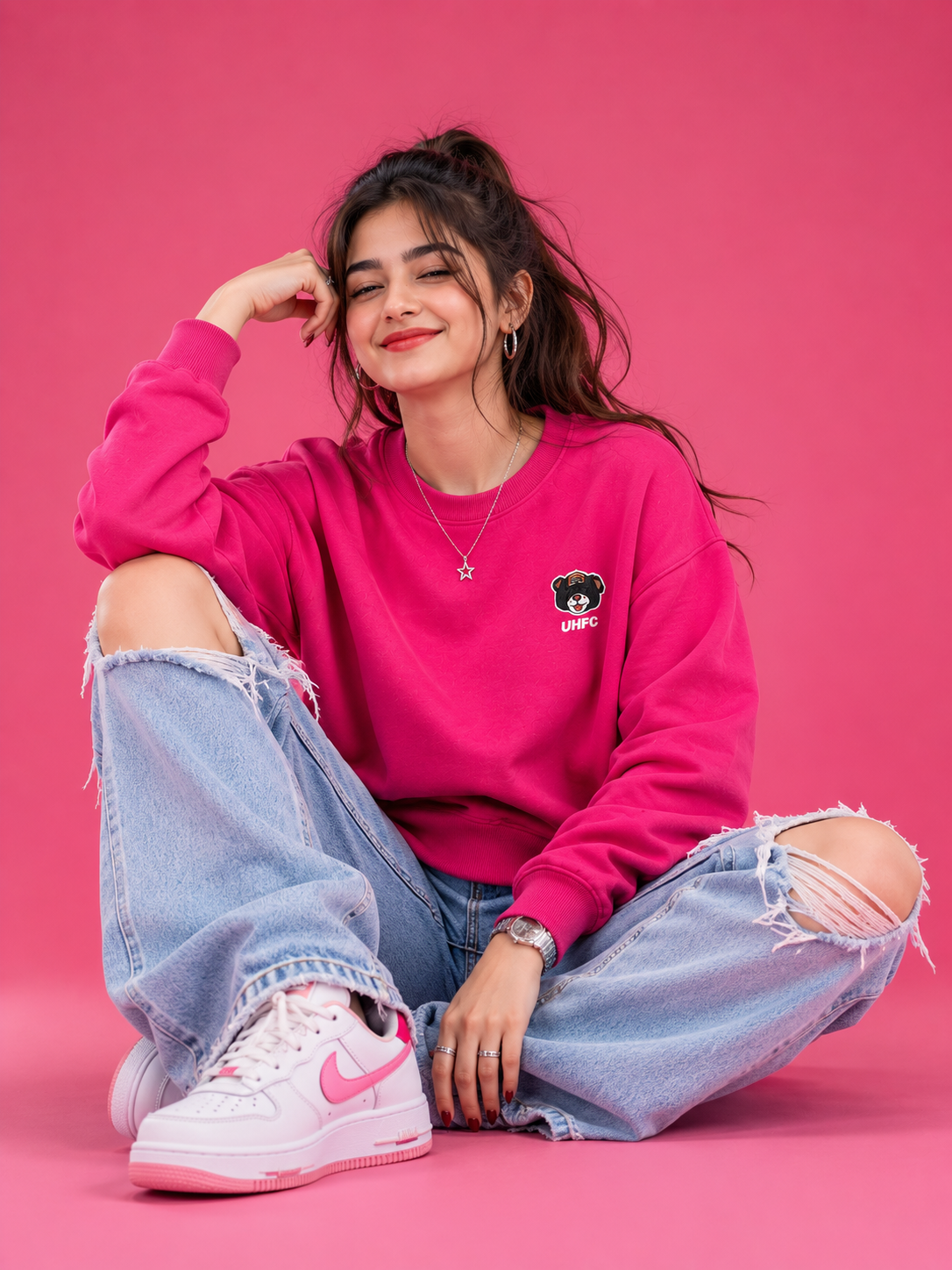 Skater Bear Hot Pink Graphic Sweatshirt
