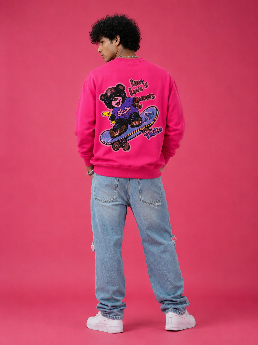 Skater Bear Hot Pink Graphic Sweatshirt