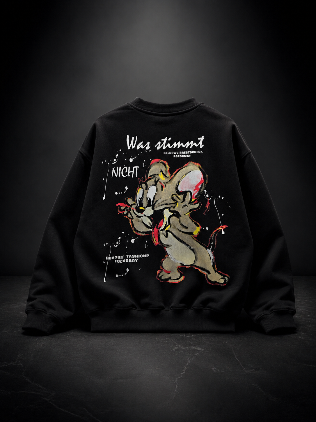 Mouse Sketch Black Graphic Sweatshirt