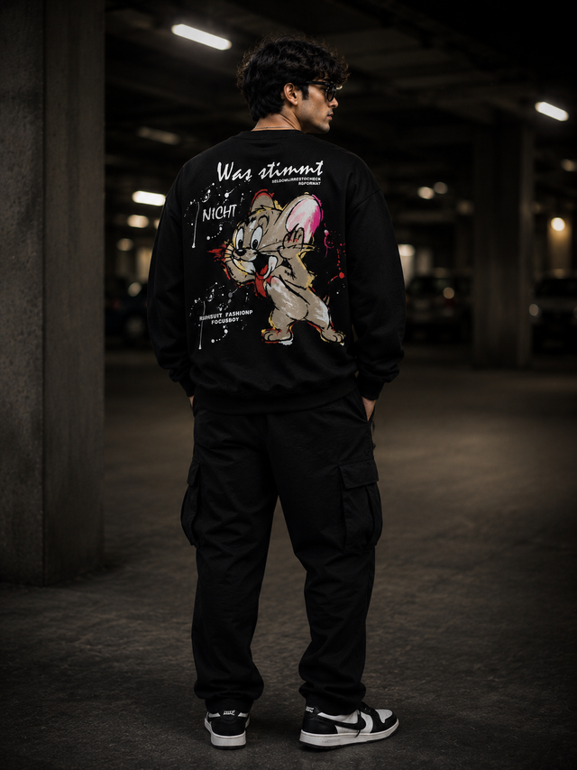 Mouse Sketch Black Graphic Sweatshirt