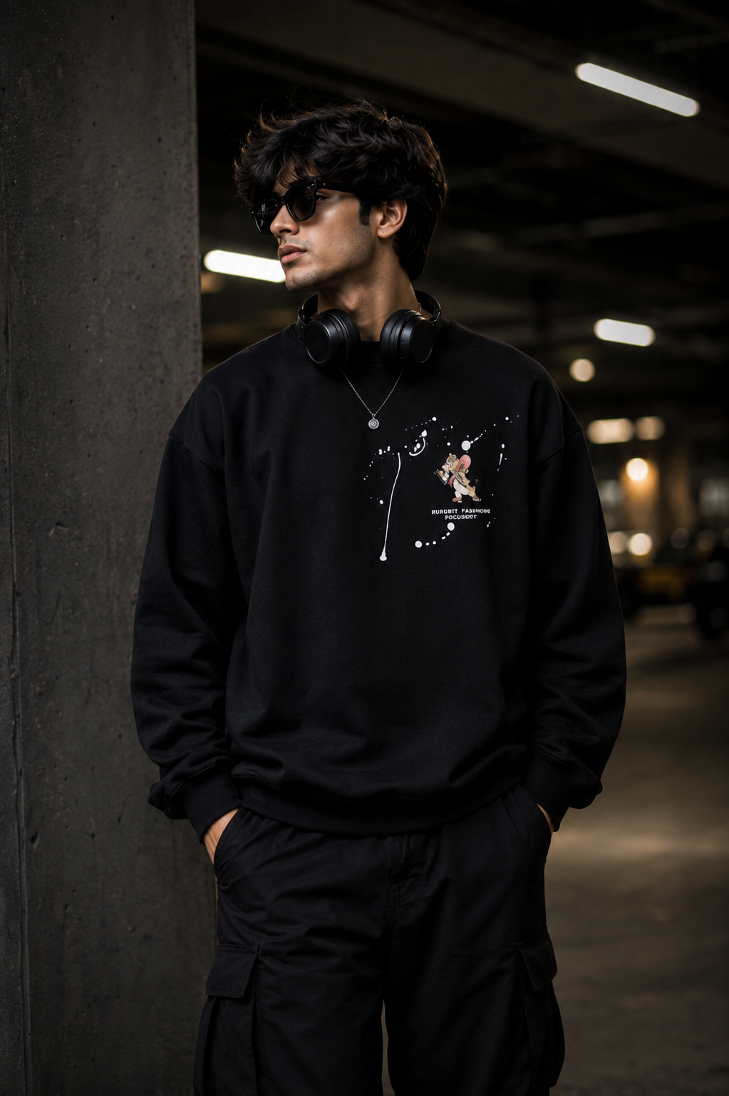 Mouse Sketch Black Graphic Sweatshirt