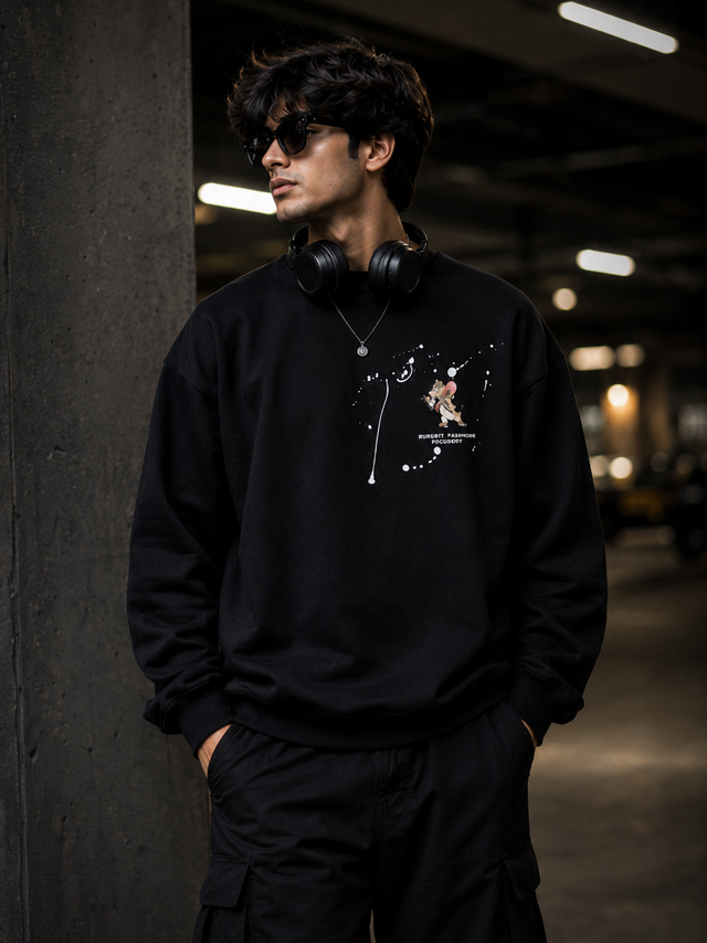 Mouse Sketch Black Graphic Sweatshirt